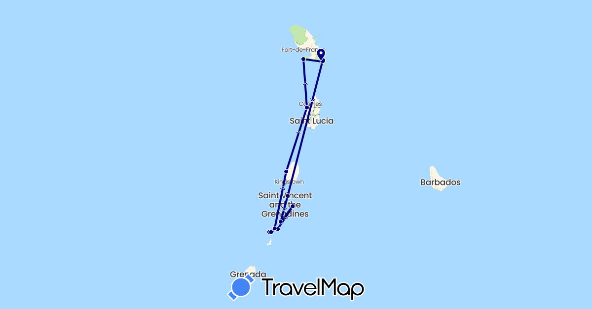 TravelMap itinerary: driving in France, Saint Lucia, Saint Vincent and the Grenadines (Europe, North America)